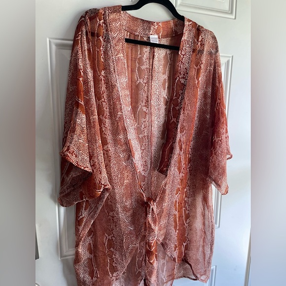 NWOT Gorgeous Sheer Brown Python Design 3/4 Bell Sleeve Kimono Swimsuit Coverup - Picture 6 of 17